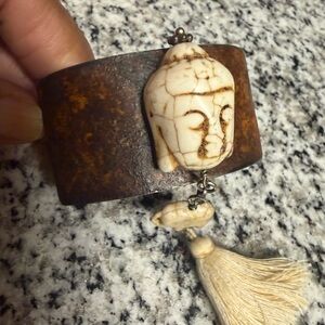 Brown and Cream Buddha Pendant Bracelet
